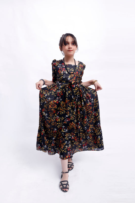1 piece Stunning Digital Printed Black Lawn Western Frock. (Stitch)