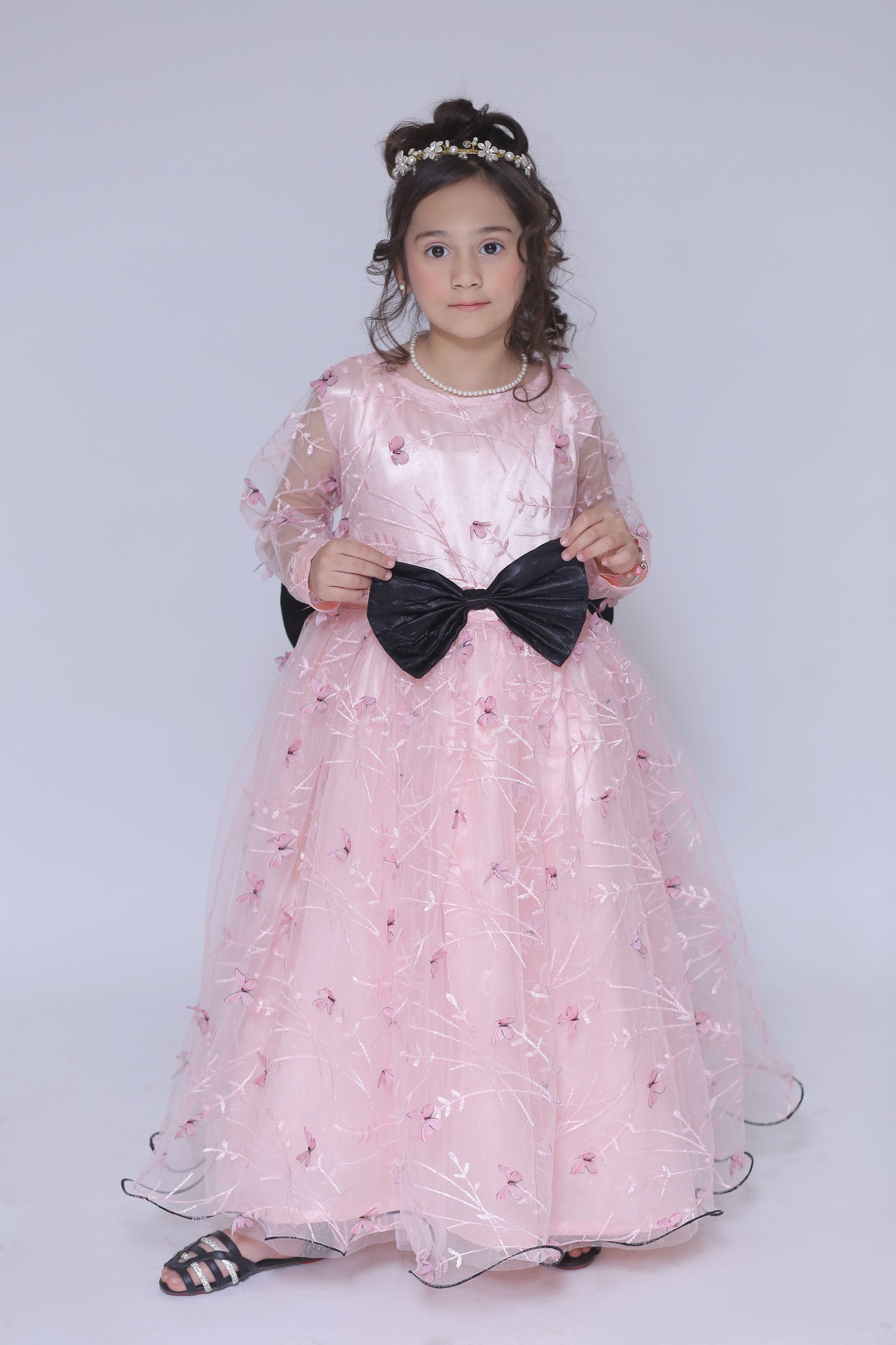 1 piece Beautiful T-Pink 3D Butterfly Embroidered Net MAXI.(Stitch).