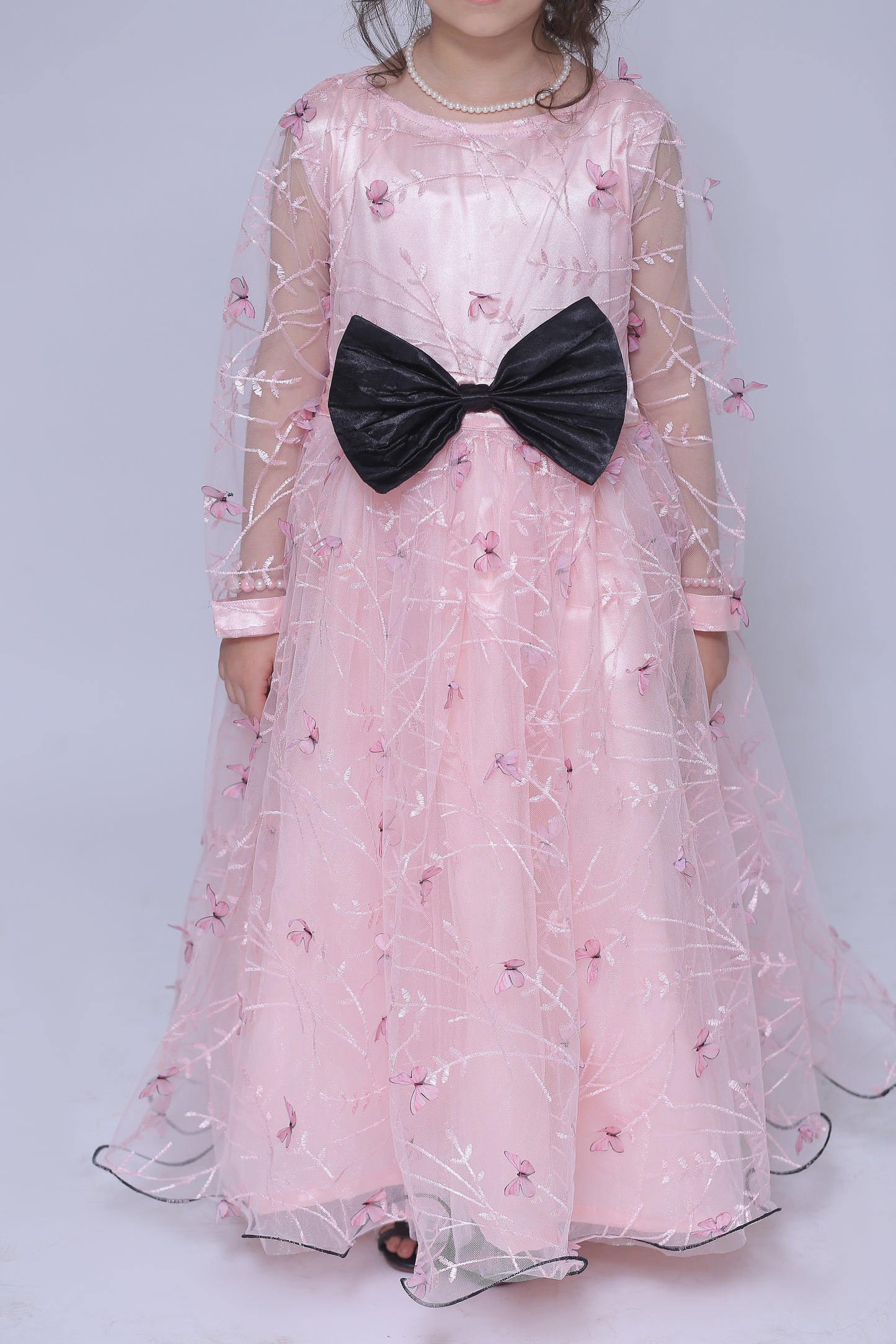 1 piece Beautiful T-Pink 3D Butterfly Embroidered Net MAXI.(Stitch).