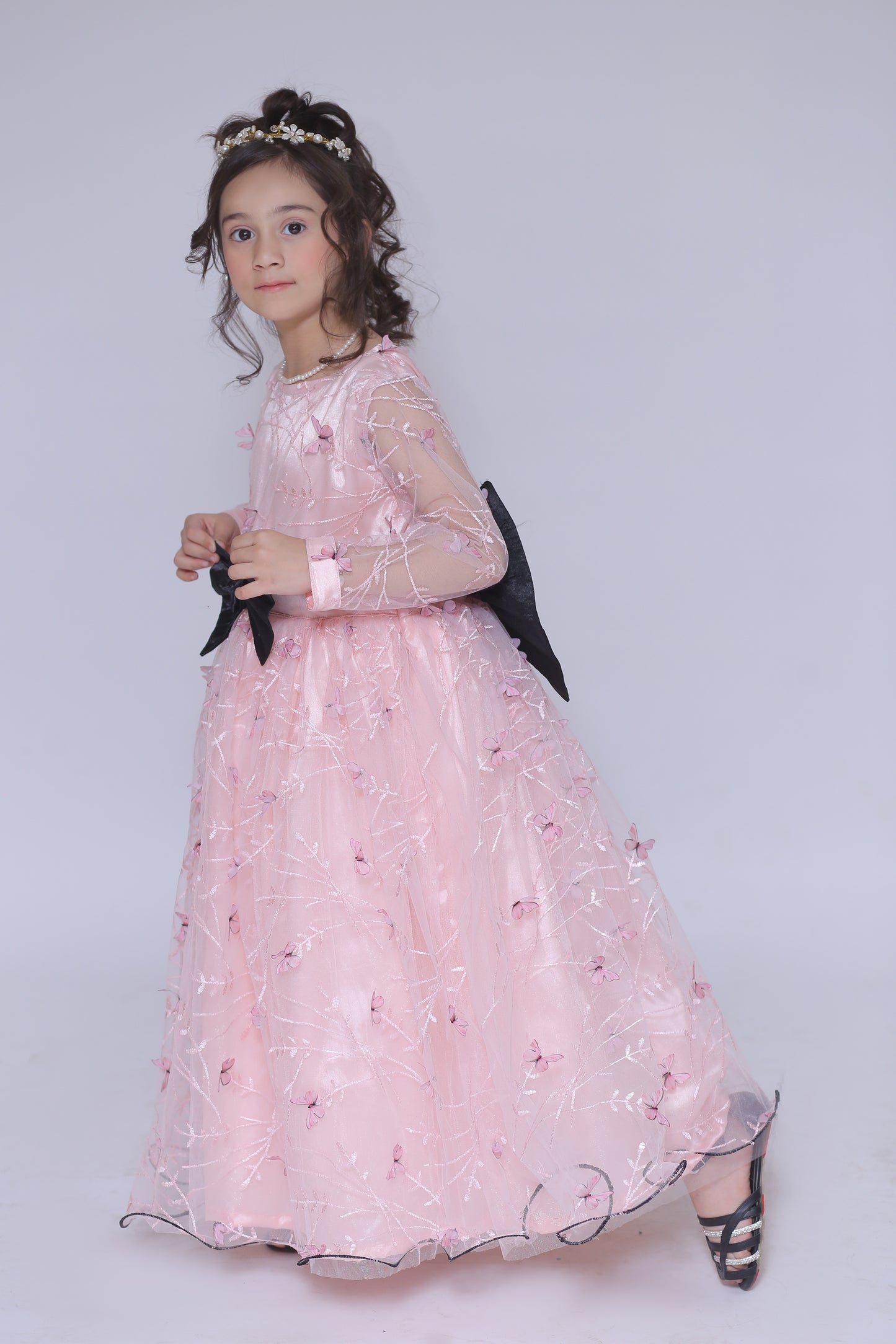 1 piece Beautiful T-Pink 3D Butterfly Embroidered Net MAXI.(Stitch).