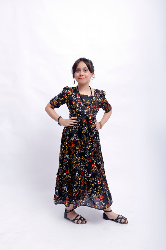 1 piece Stunning Digital Printed Black Lawn Western Frock. (Stitch)