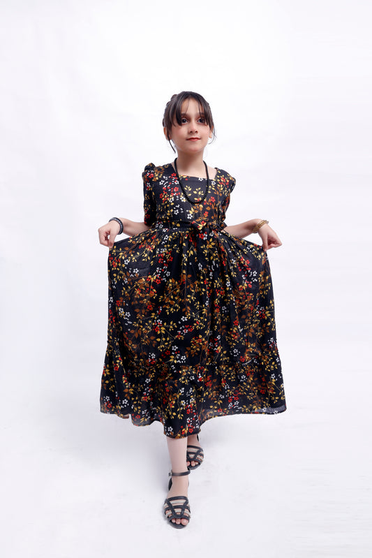 1 piece Stunning Digital Printed Black Lawn Western Frock. (Stitch)