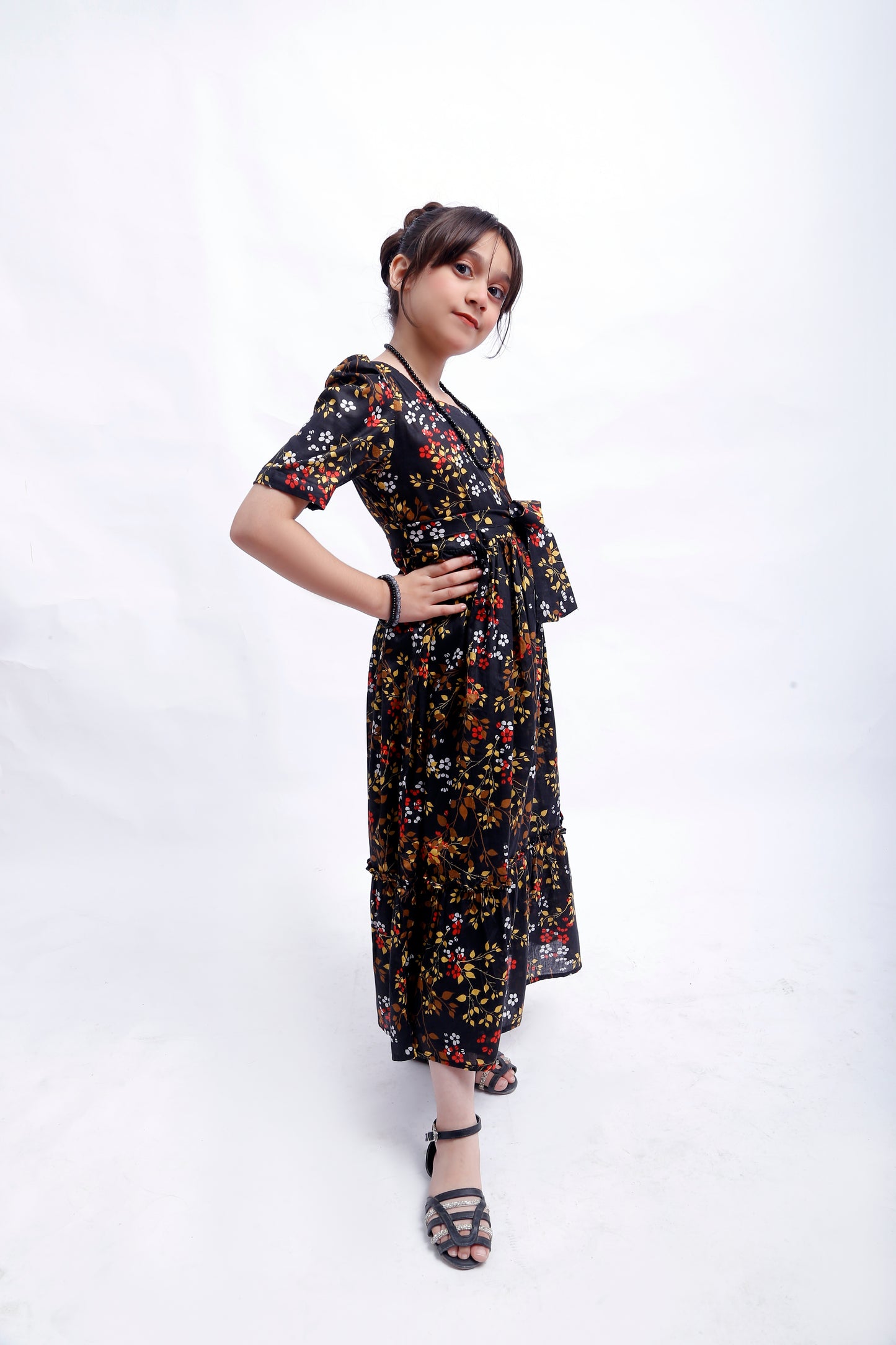 1 piece Stunning Digital Printed Black Lawn Western Frock. (Stitch)