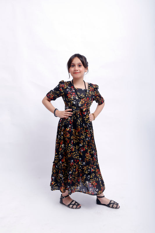 1 piece Stunning Digital Printed Black Lawn Western Frock. (Stitch)
